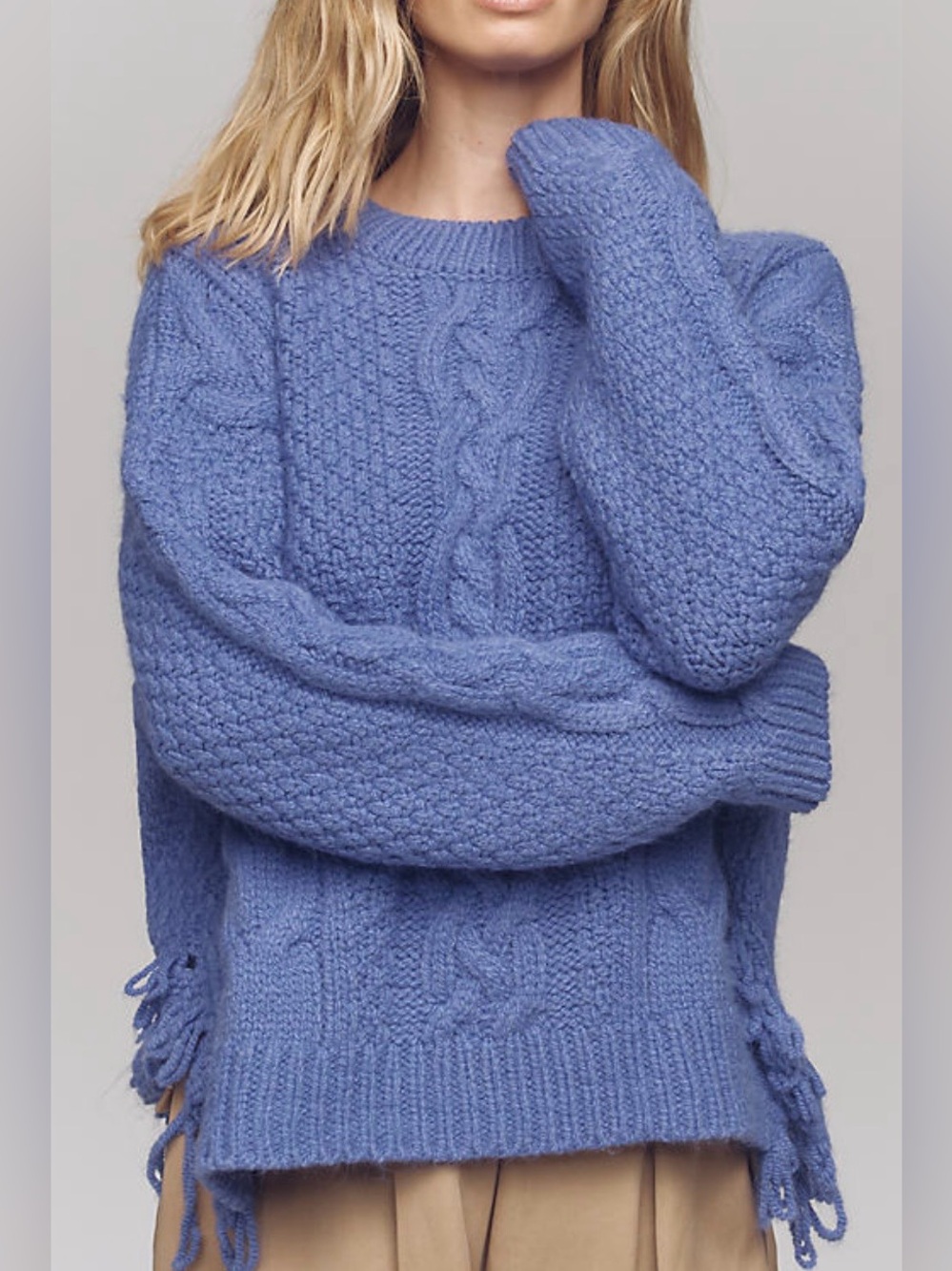 Pilcro by Anthropologie cable knit fringe chunky oversized boho sweater sz m